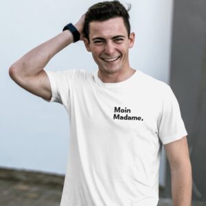 happy man with white tee